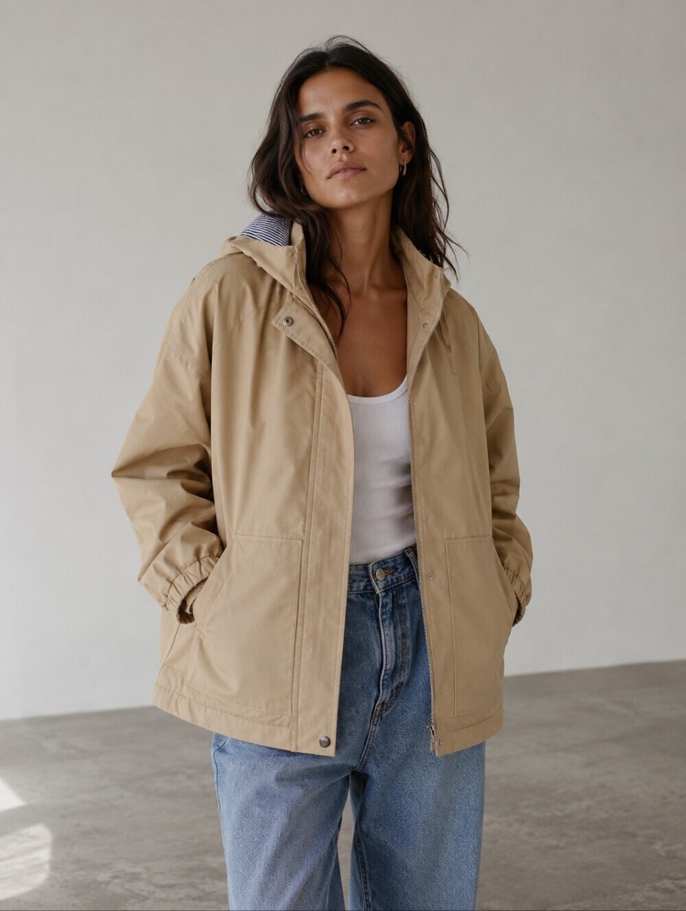 Zara High Collar Adjustable Hooded Jacket